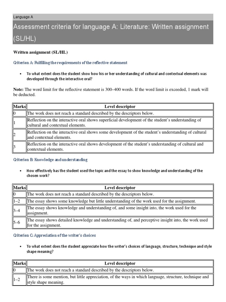 Language A Written Assignment Criteria | PDF | Accuracy And Precision ...