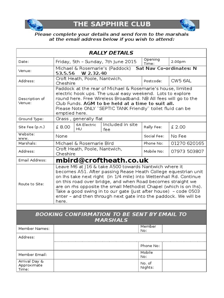Sapphire Club Rally Registration 2015 | PDF | Travel | Home & Garden