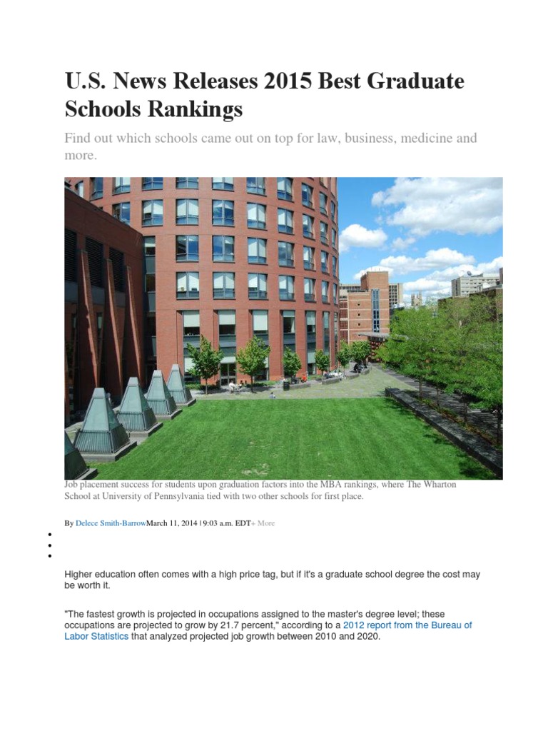 2015 Best U.S. Graduate Schools Rankings | PDF | Graduate School ...