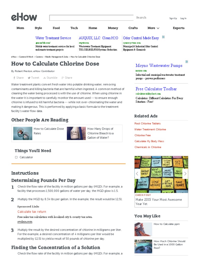 How To Calculate Chlorine Dose Sewage Treatment Water Treatment