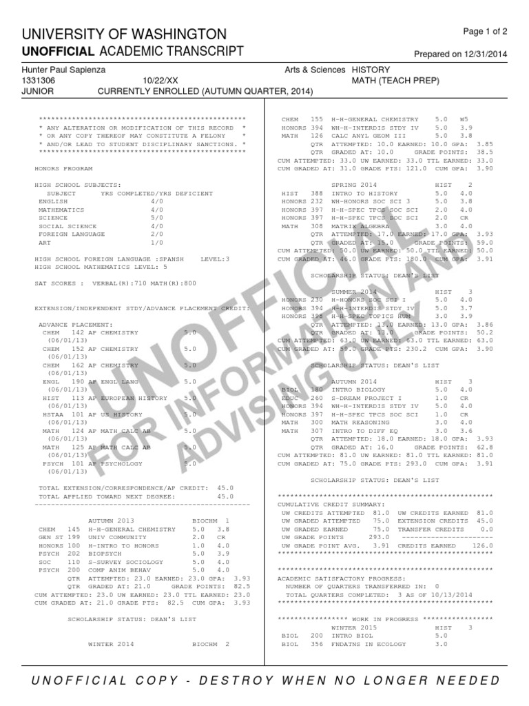 Student Transcript Overview | PDF | Academia | Science