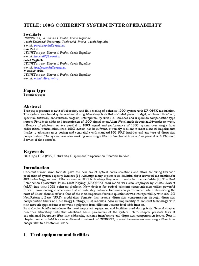 100G Coherent System Testing Results | PDF | Wavelength Division ...