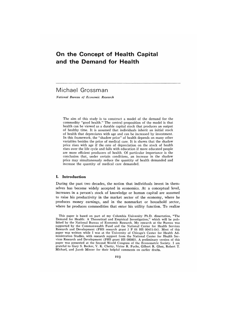 Health Capital and Demand Model Analysis | PDF | Production Function ...