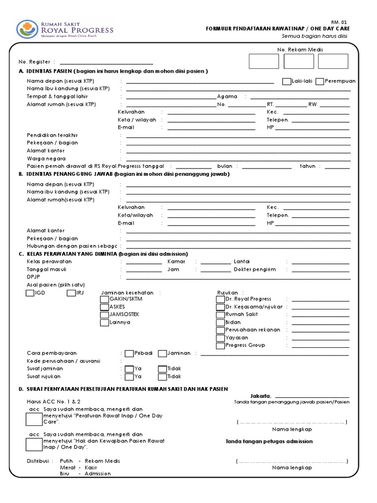  Formulir  Pendaftaran Rawat Inap