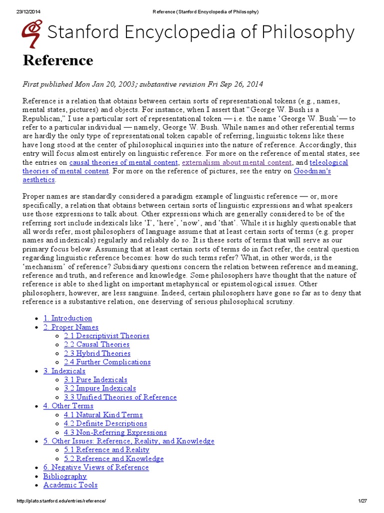 Stanford Encyclopedia of Philosophy: Reference | PDF | Philosophical ...