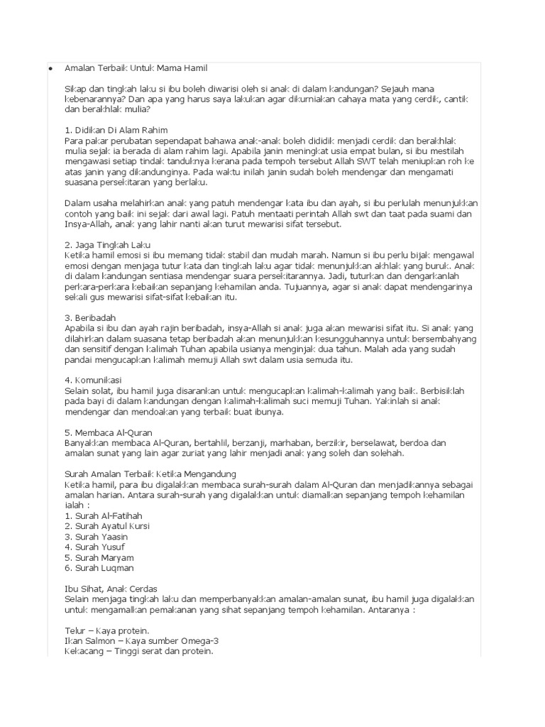 Amalan Terbaik Untuk Mama Hamil Pdf