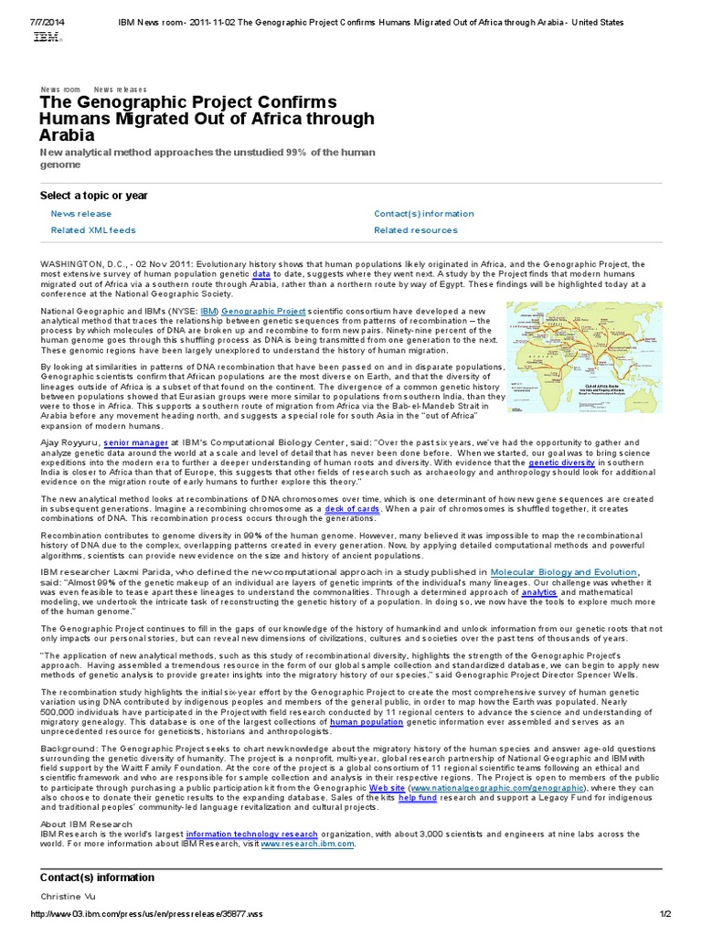 IBM News Room - 2011-11-02 The Genographic Project Confirms Humans ...