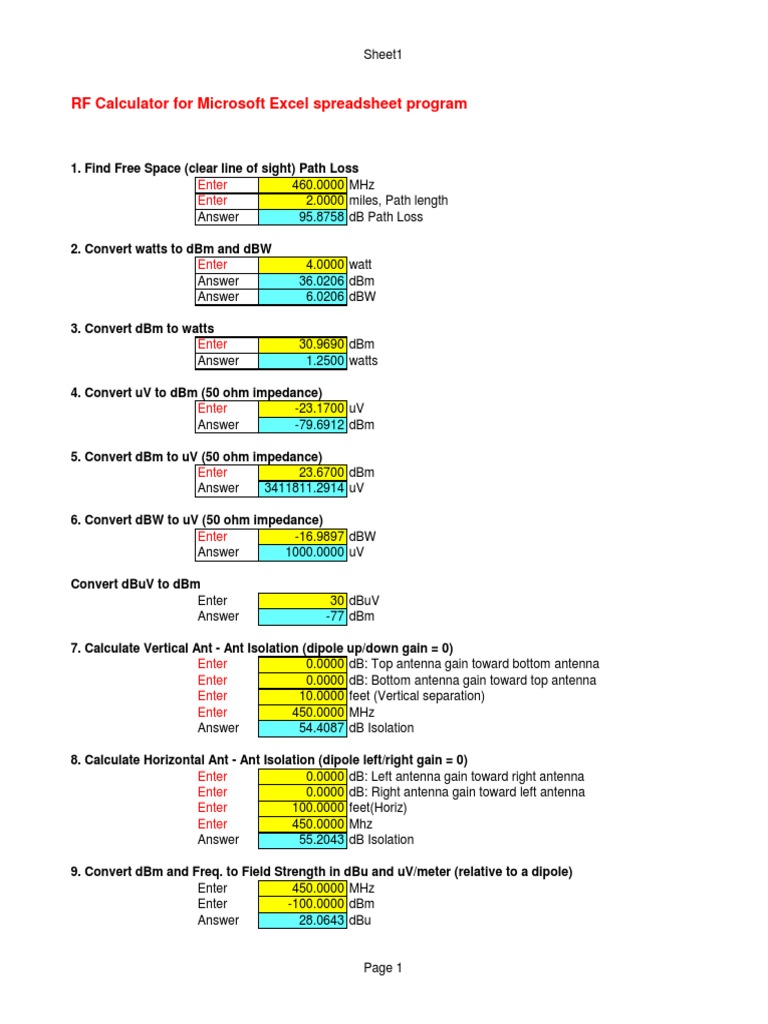 RF Path Loss and Conversion Calculator | PDF