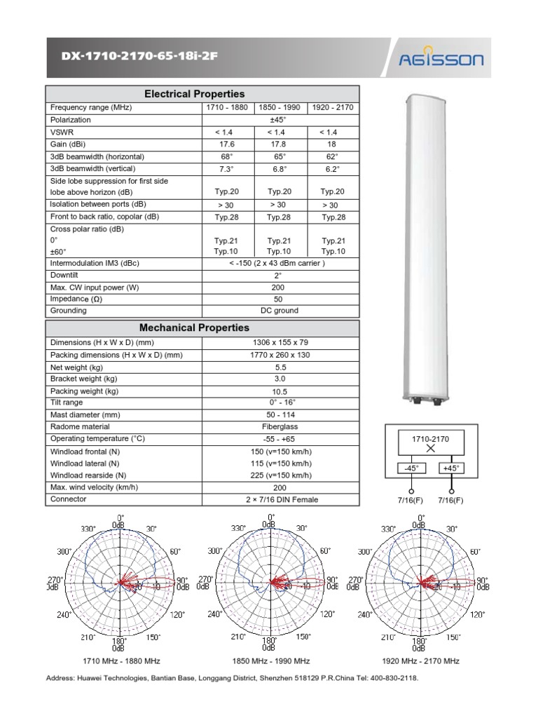 Agisson DX-1710-2170-65-18i-2F PDF | PDF | Decibel | Antenna (Radio)