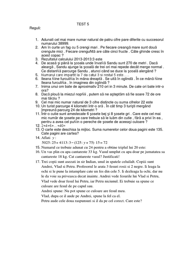 Subiecte Test Matematica | PDF