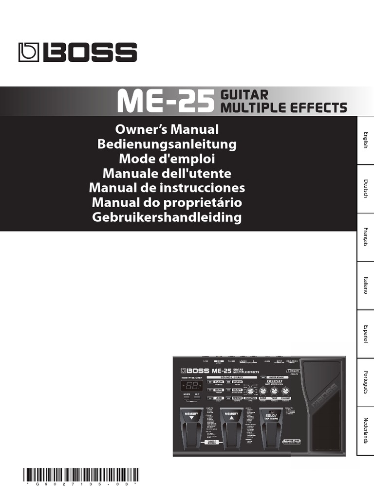 Boss ME 25 User Manual Audio Electronics Sound Technology