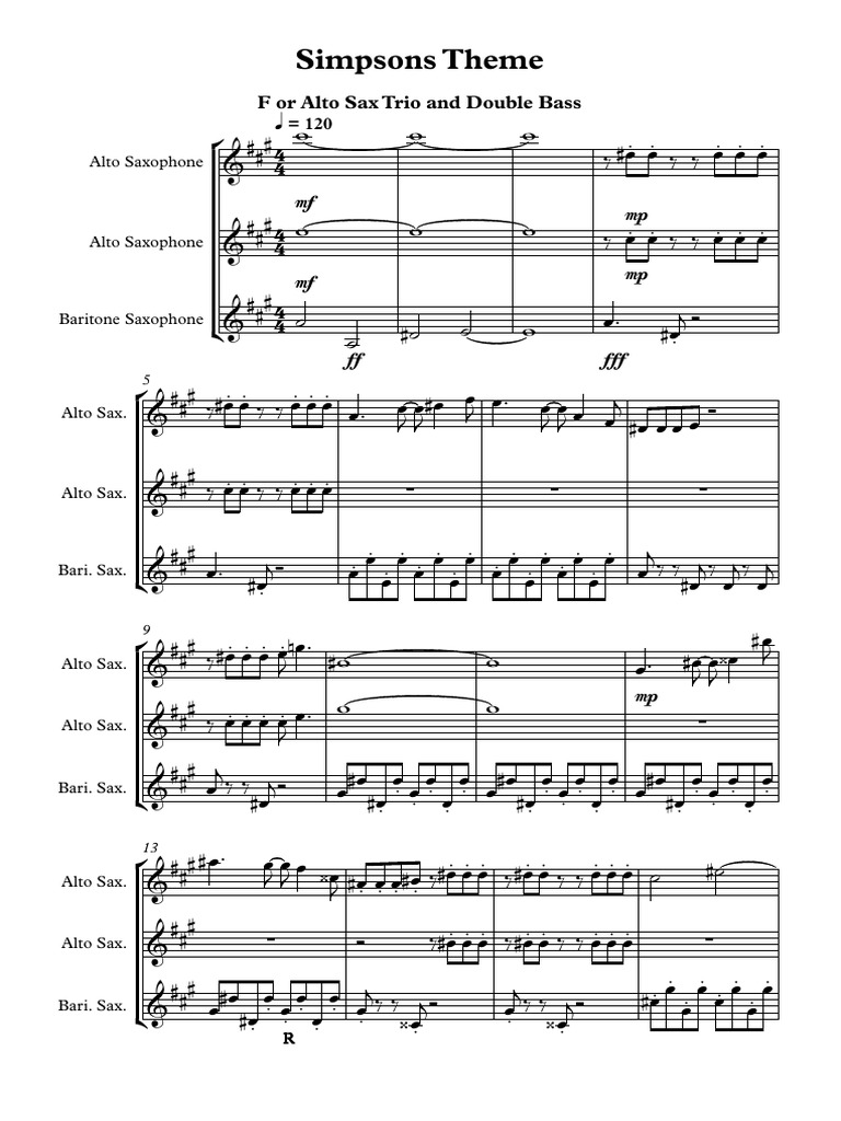 TheSimpsons Theme tune for Sax Trio Score and Parts Modernisme