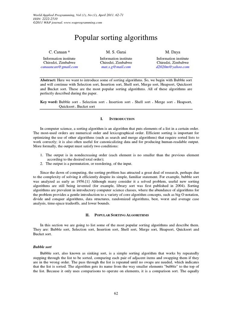 Popular Sorting Algorithms | Download Free PDF | Discrete Mathematics ...