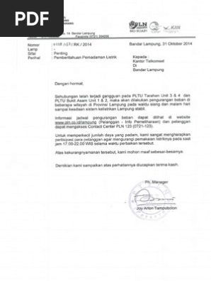 Surat Pemberitahuan Pemadaman Pln