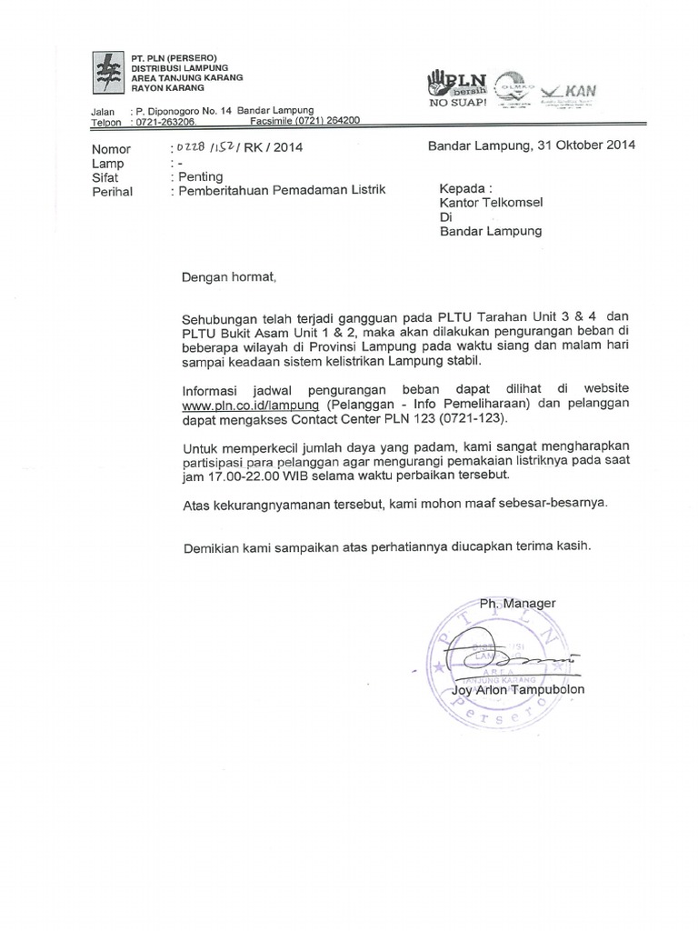 Pelajari Surat Pemberitahuan Pemadaman Listrik Terbaik 