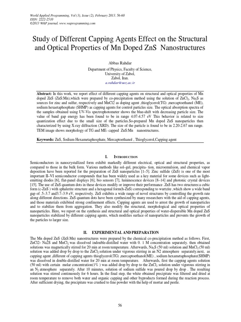 Study of Different Capping Agents Effect On The Structural and Optical ...