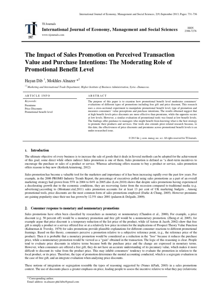 The Impact of Sales Promotion On Perceived Transaction Value and ...