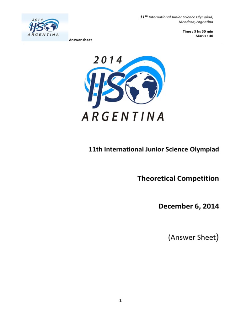 IJSO 2014 Exam-Theory Questions Answer Sheets | PDF | Muscle ...