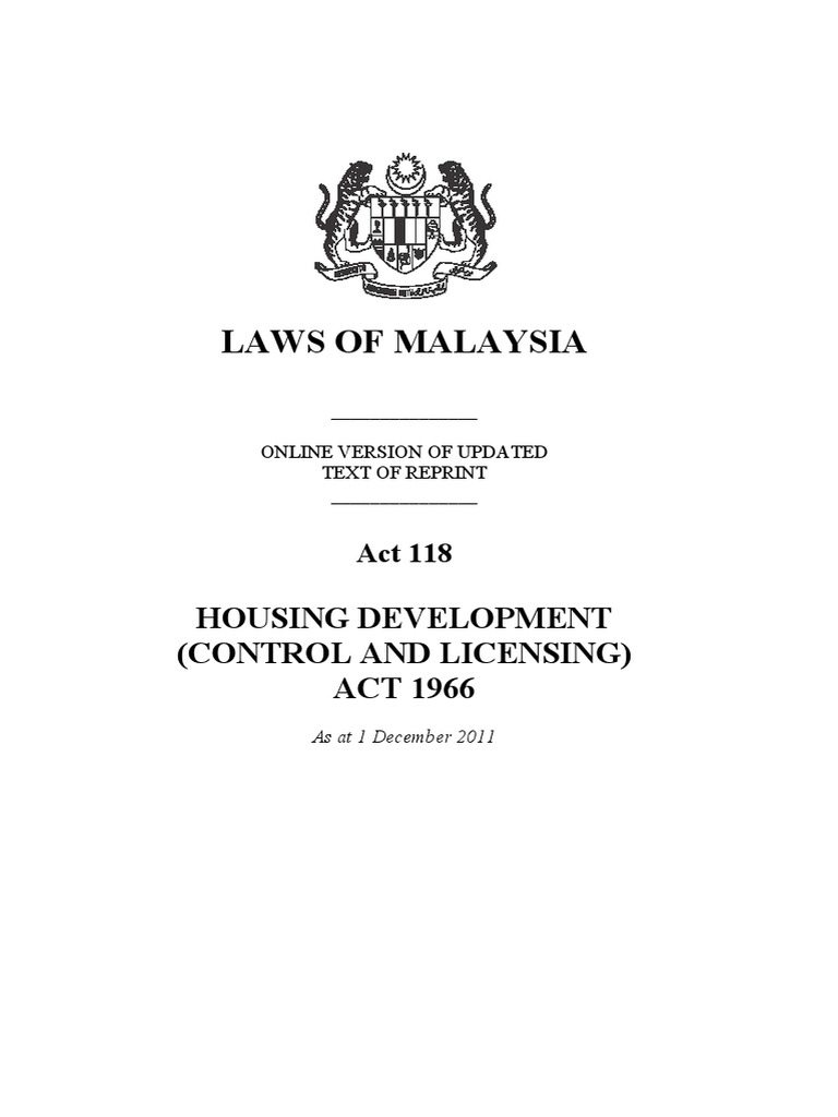 Malaysia - Act 118 - Housing Development (Control and ...