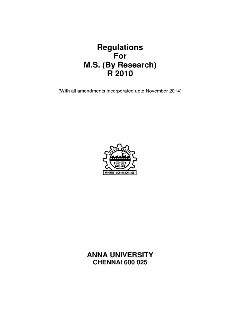 Anna University M.S. Research Regulations | PDF | Master Of Science ...