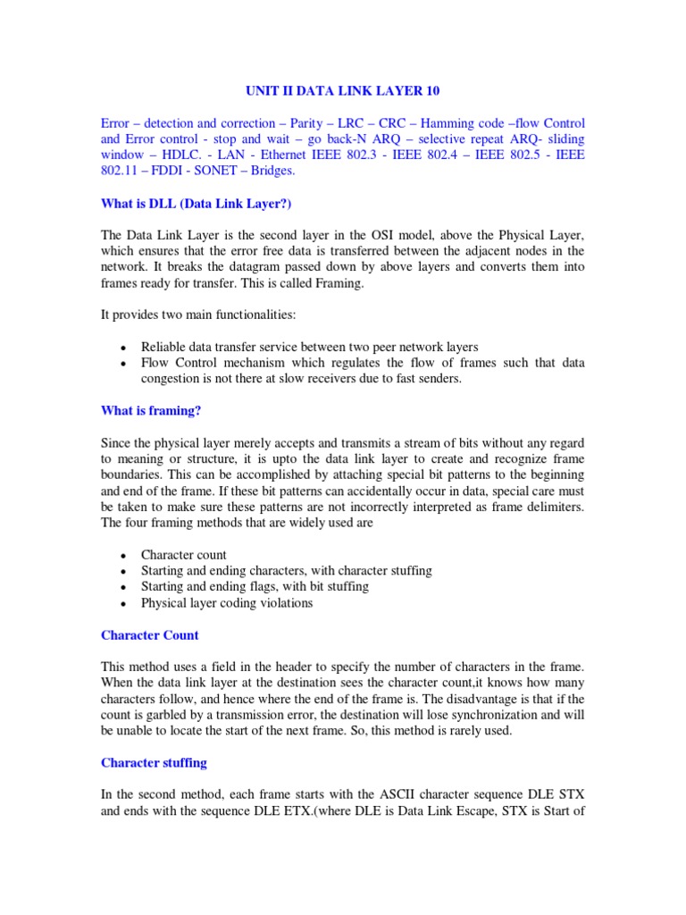 Data Link Layer: Error Control & Framing | PDF | Network Switch ...