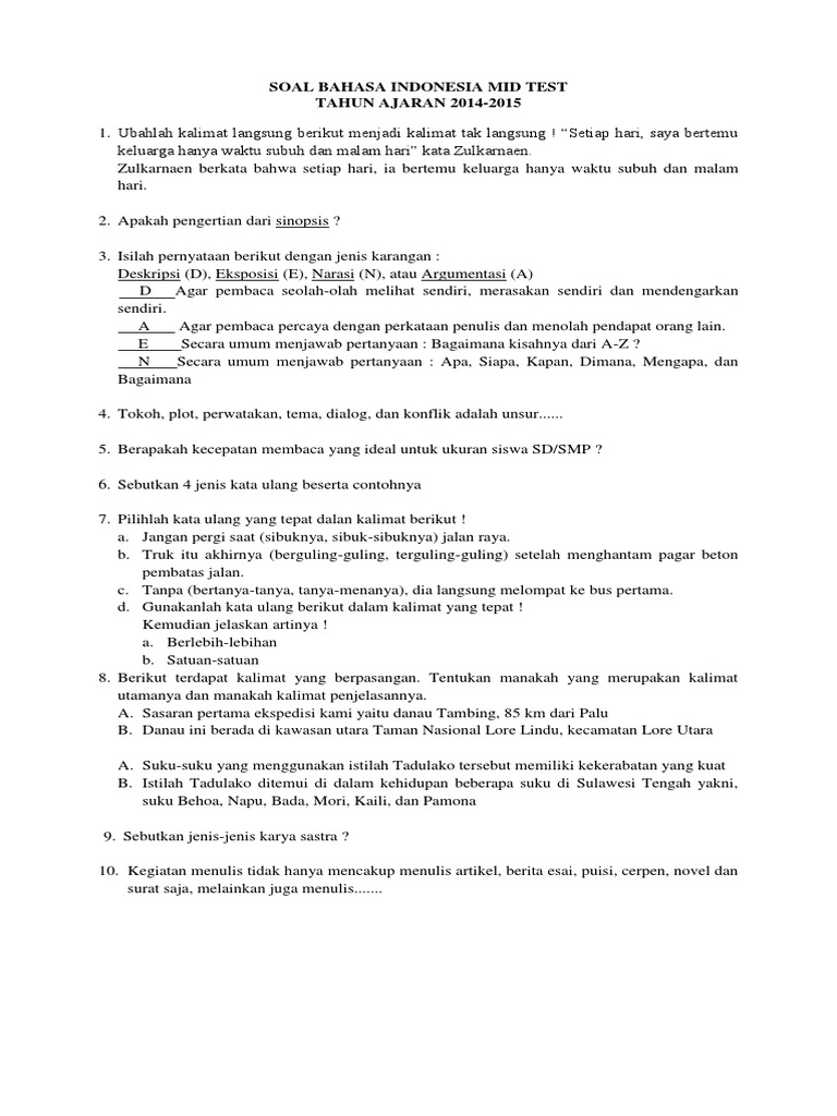 Soal Bahasa Indonesia Mid Test | PDF | Kajian Bahasa Asing | Fiksi Umum