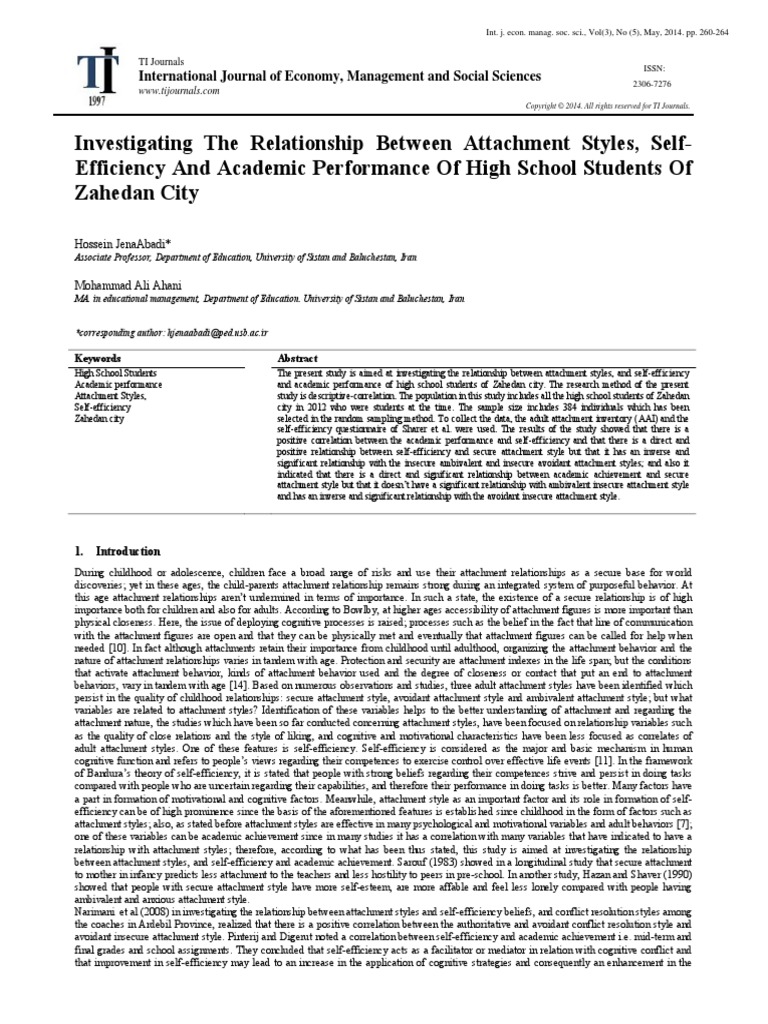 Investigating The Relationship Between Attachment Styles, Self ...
