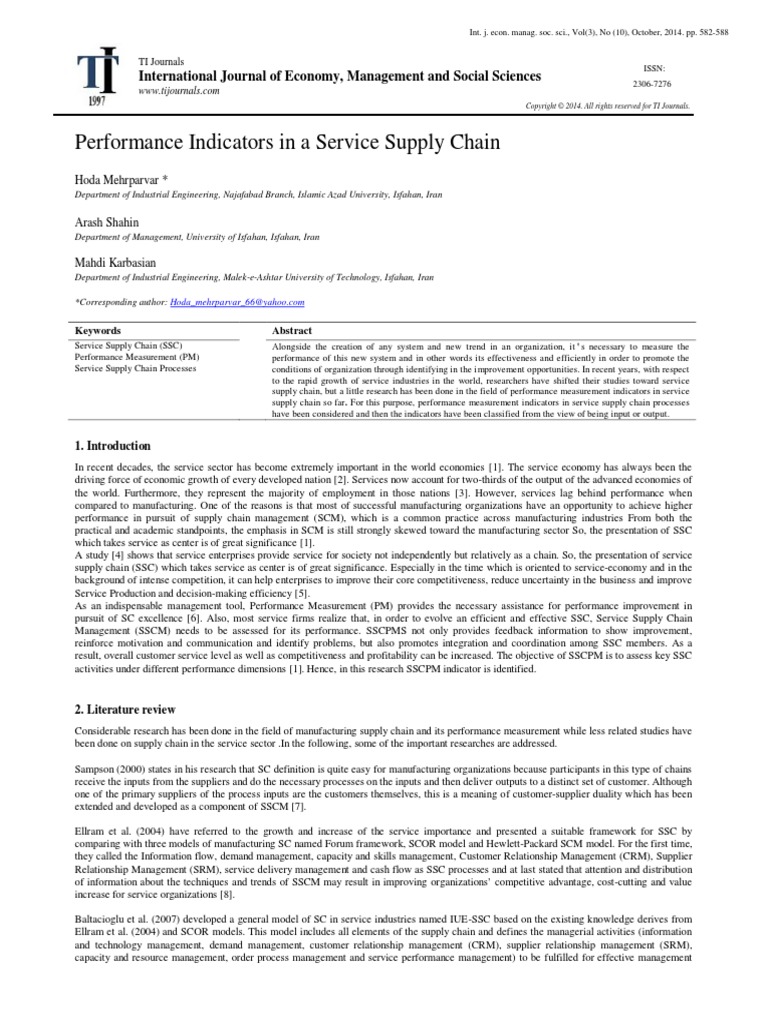Performance Indicators in A Service Supply Chain | PDF | Supply Chain ...