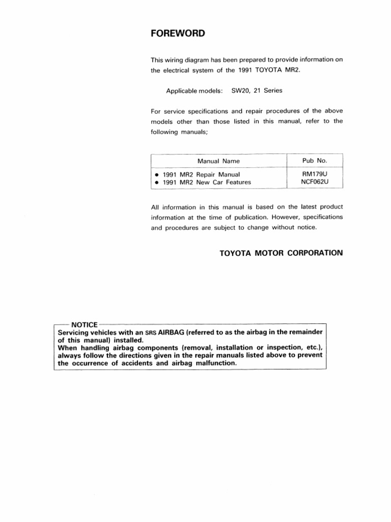 11234467 1991 Toyota MR2 Wiring Diagrams