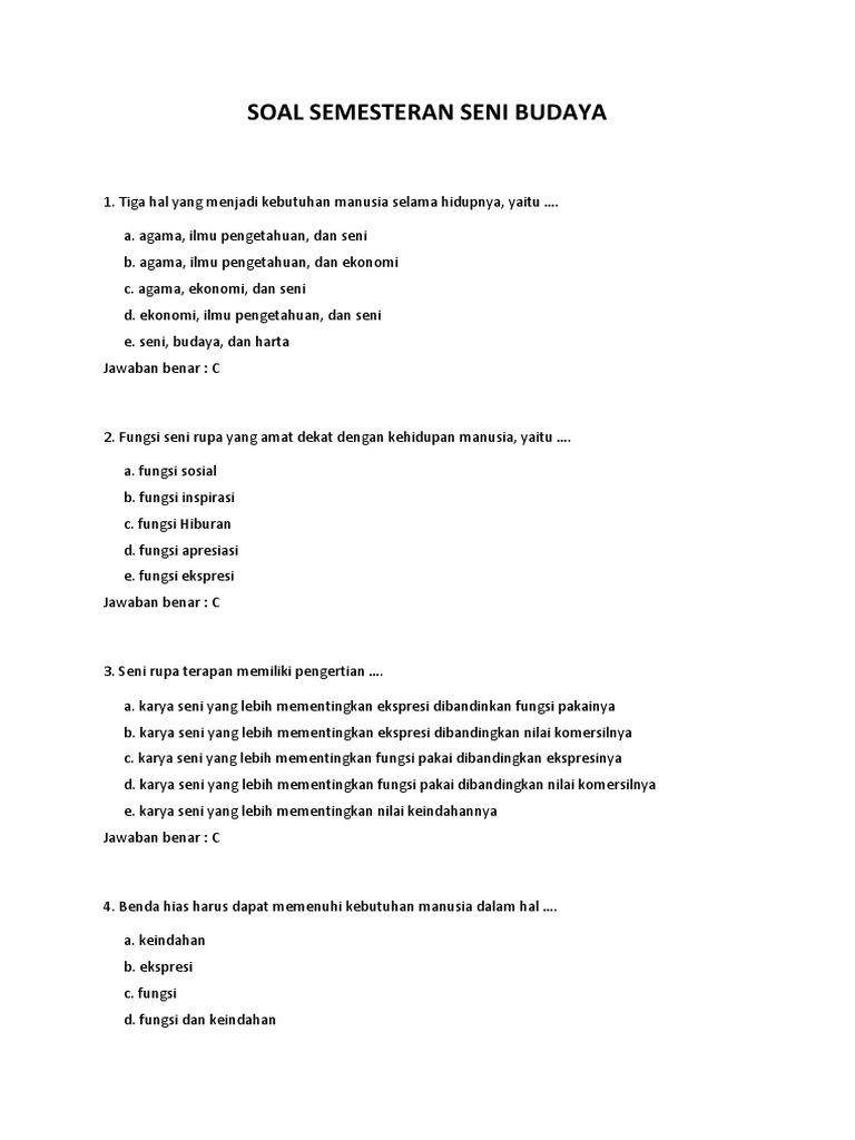 Soal Semesteran Seni Budaya X Pdf