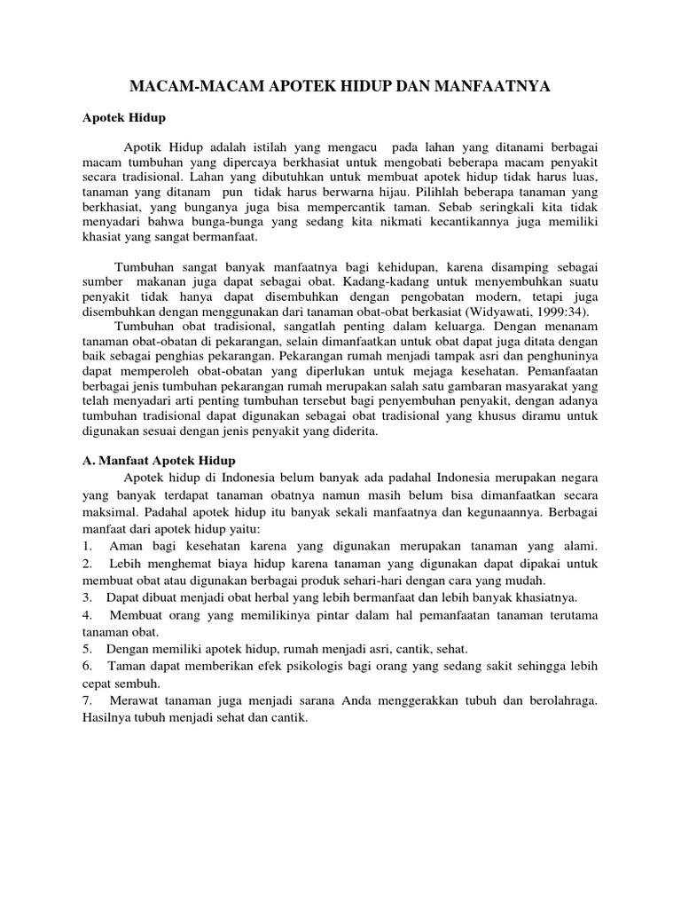 Berikut Ini Yang Tidak Termasuk Tanaman  Apotek Hidup 