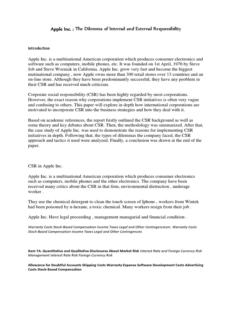 Apple Inc.'s CSR Challenges and Strategies | PDF