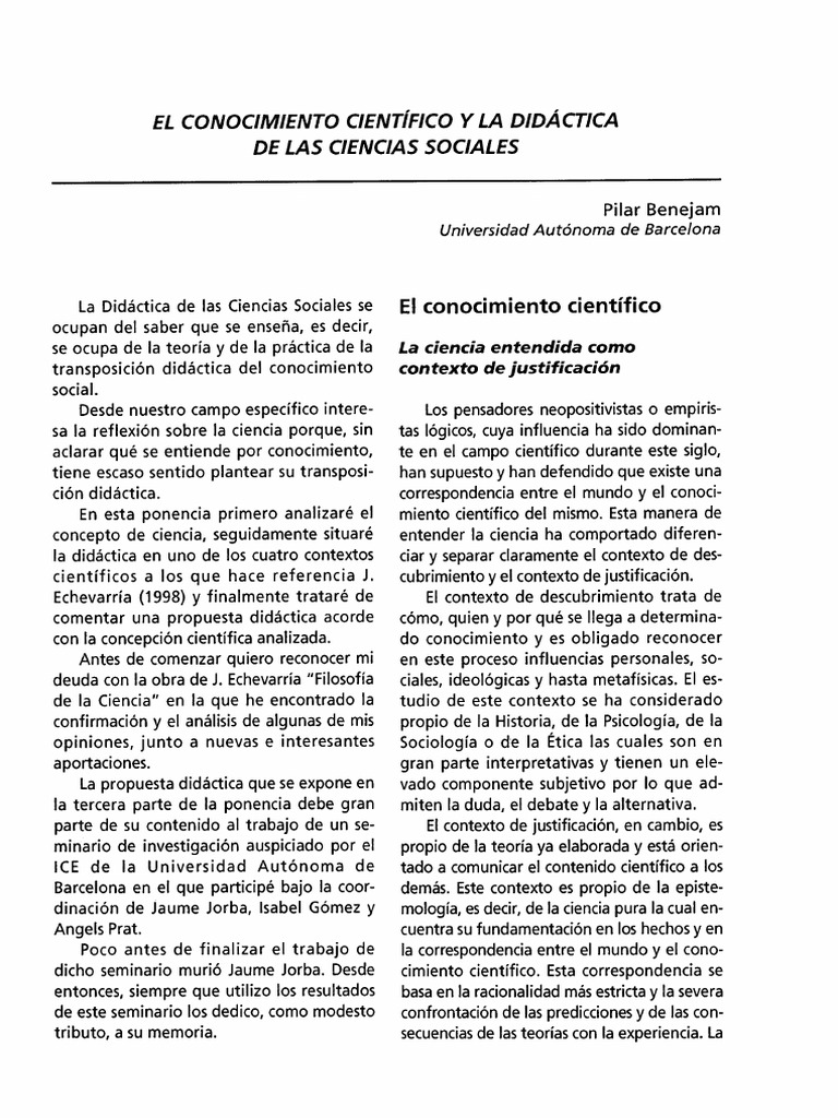 Benejam - El Conocimiento Científico y La Didáctica de Las Ciencias ...
