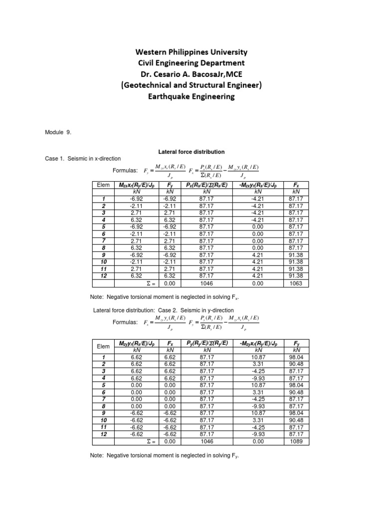 Earthquake Engineering: Lateral Force Distribution | PDF
