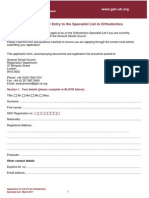 Application Form Spespciaistcialist Lists Orthodontics