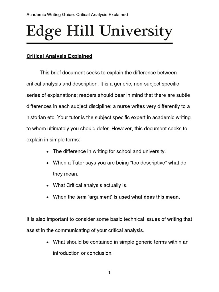 Academic Writing: Critical Analysis Guide | PDF | Argument | Critical ...