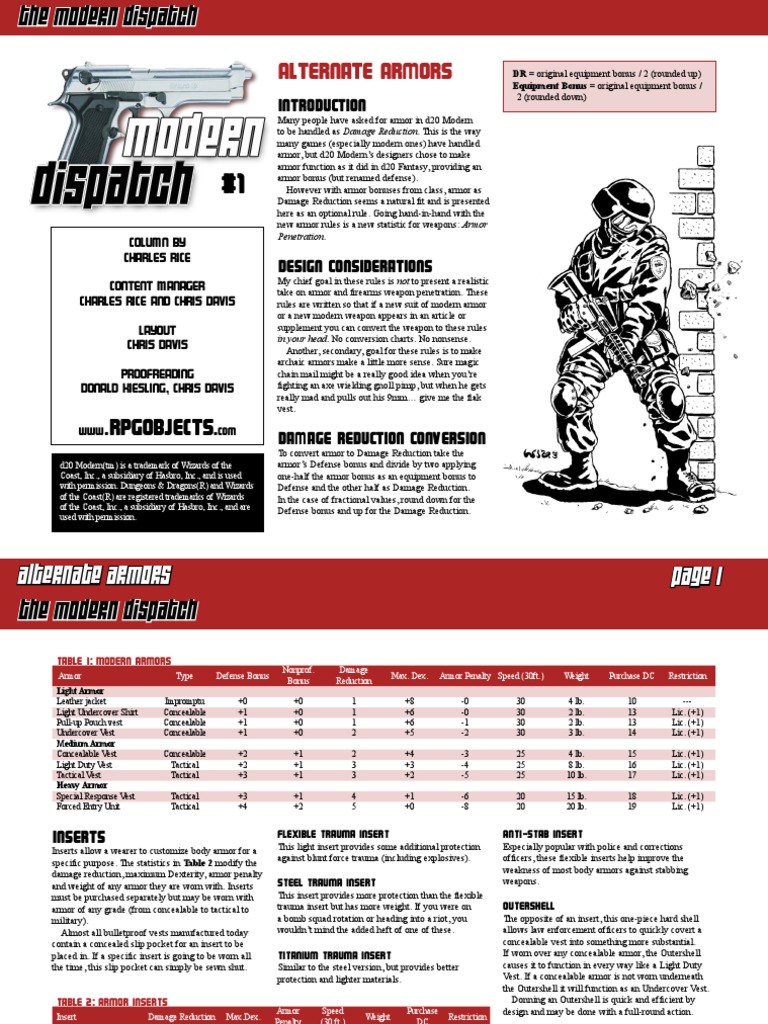 Modern Dispatch 001 - Alternate Armors | PDF | D20 System | Copyright