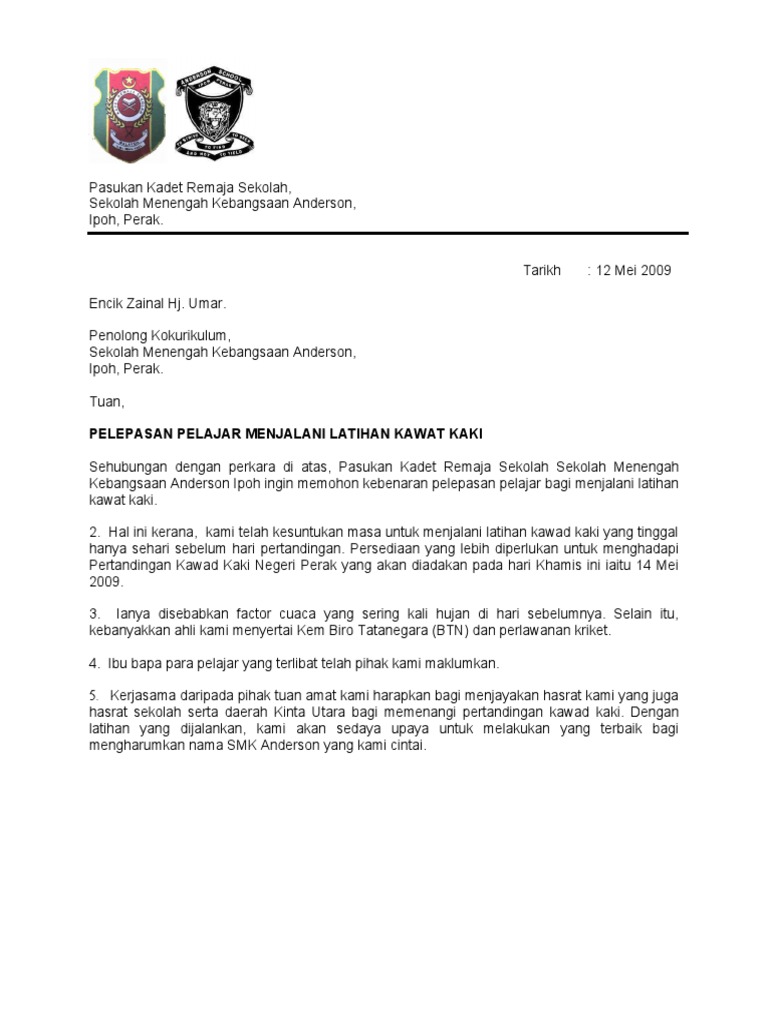 Contoh Surat Kebenaran Balik Awal Dari Asrama