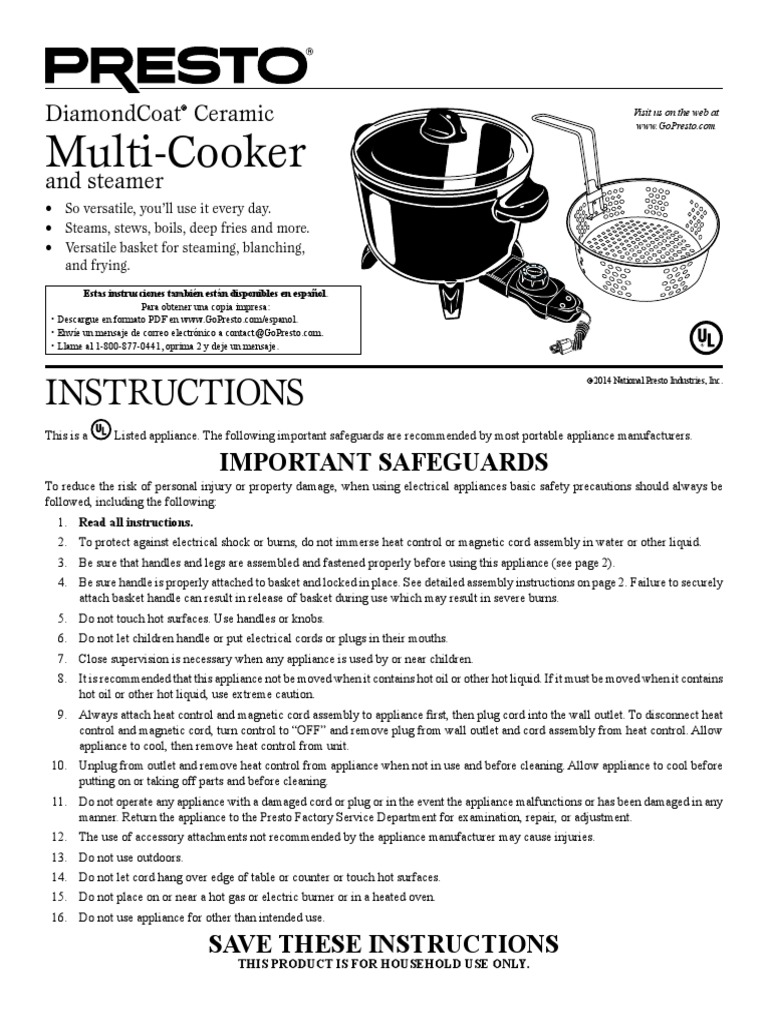 Multi Cooker Manual PDF Cooking Oil Ac Power Plugs And Sockets