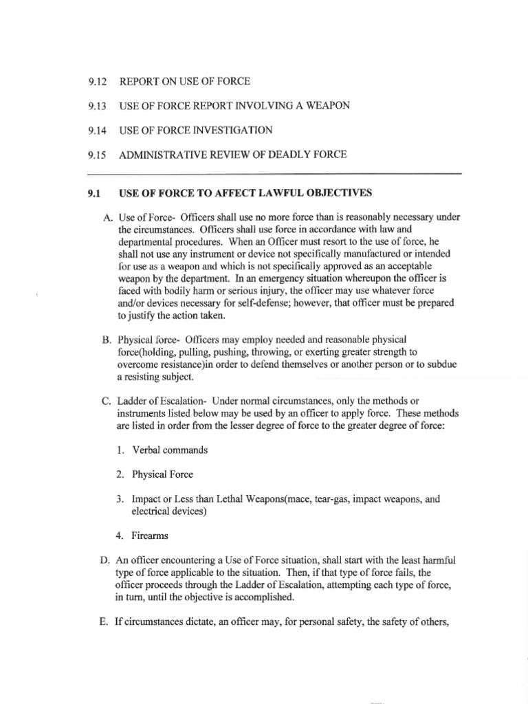 Zanesville Police Department Use of Force Policy | PDF