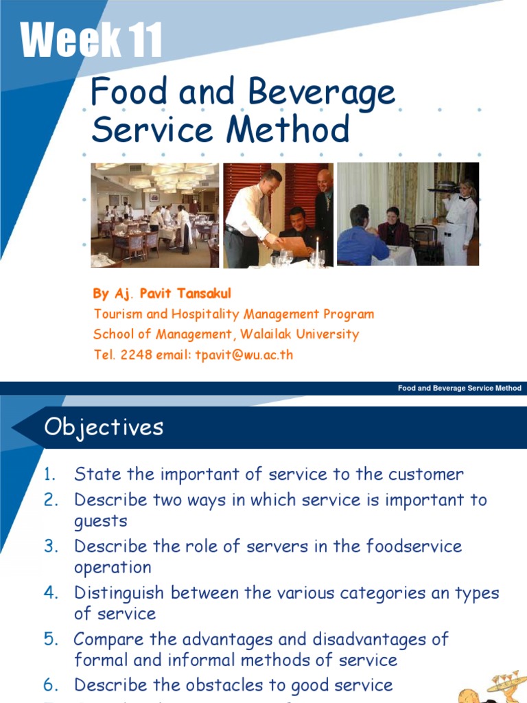 Week 11 12 Food And Beverage Service Method 3 2552 Tableware Waiting Staff