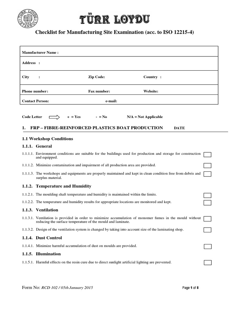 RCD 102 Checklist For Manufacturing Site Examination | PDF | Adhesive ...