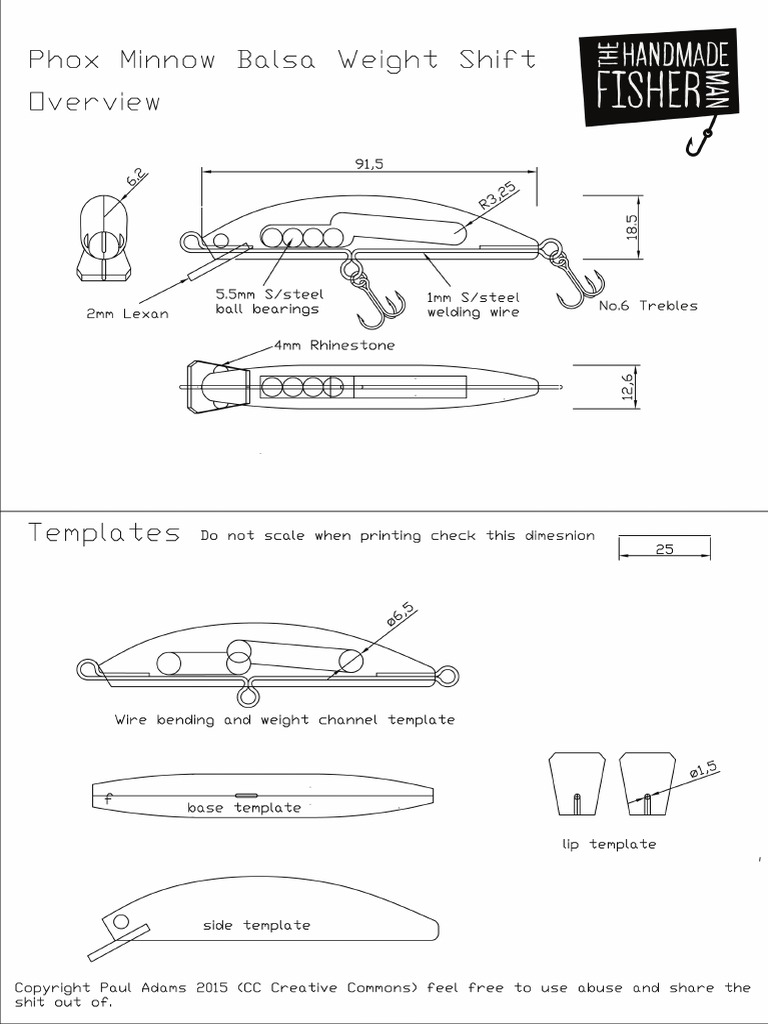 Phox Minnow Weight Shift Balsa Fishing Lure Drawing | PDF for Free Printable Fishing Lure Template