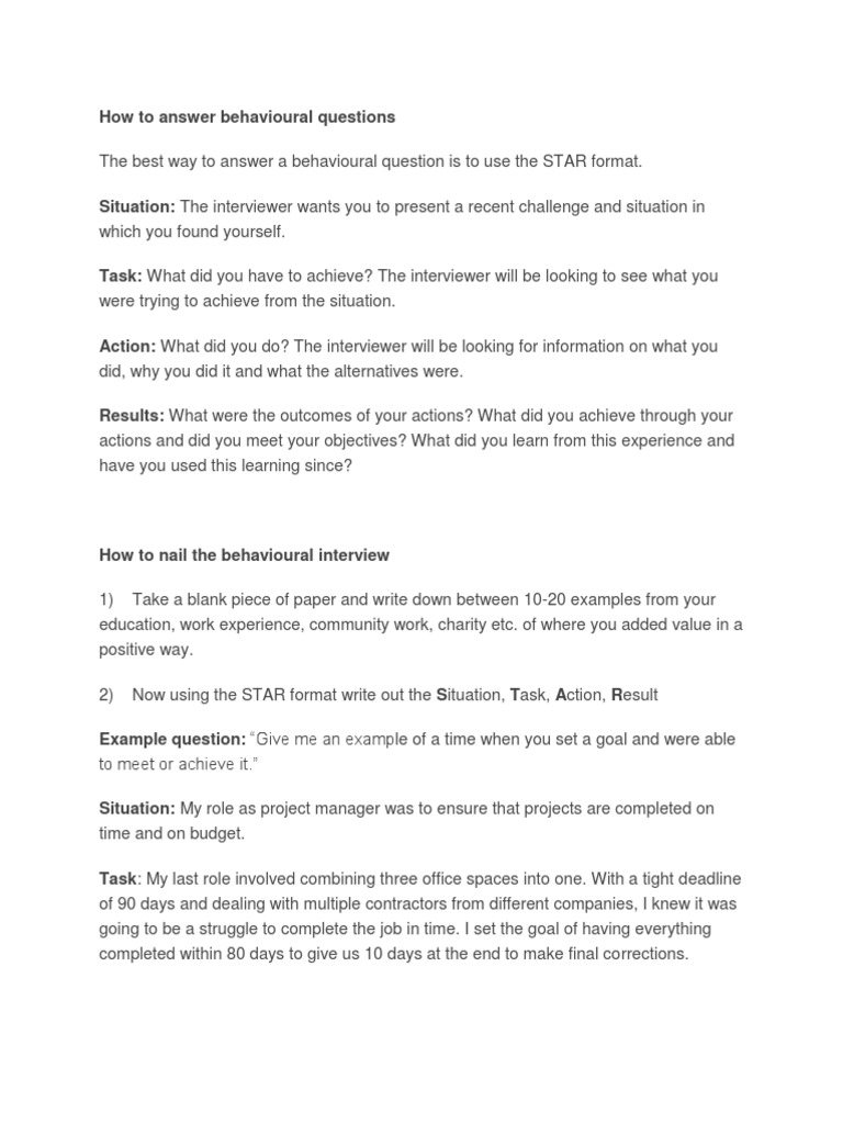 How To Answer Behavioural Questions PDF Question Cognition