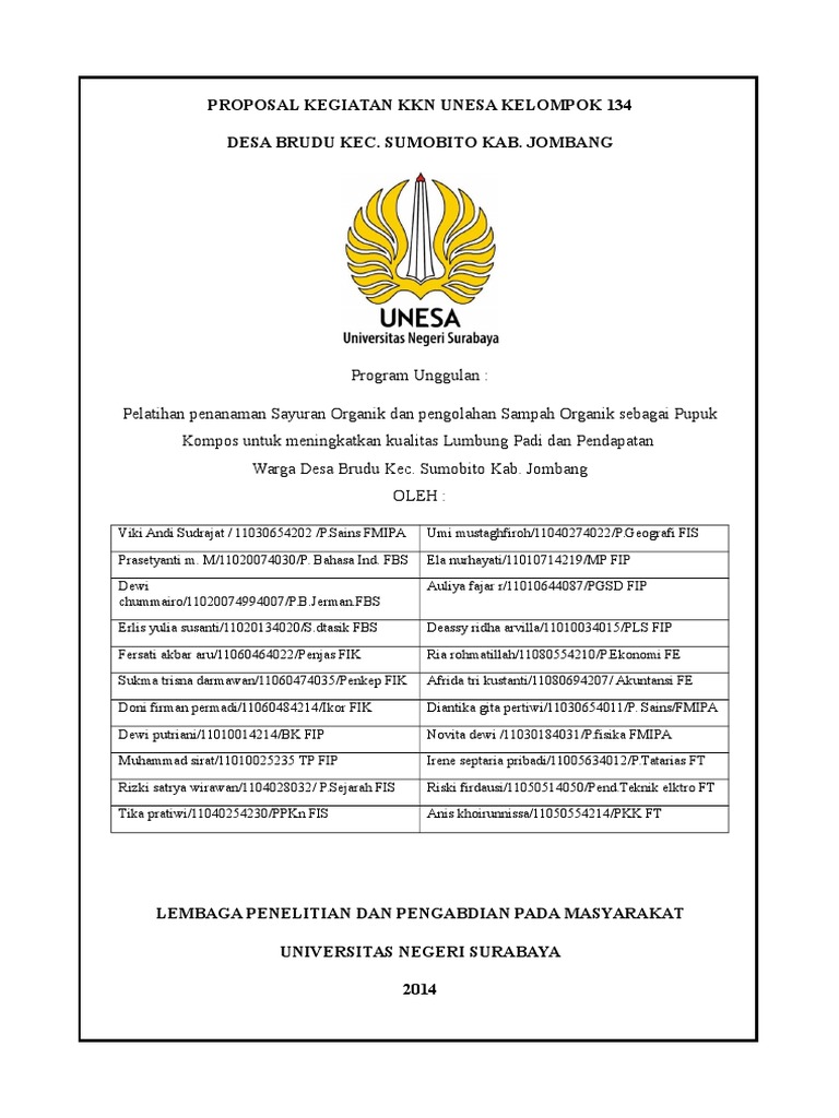 Proposal Kegiatan KKN Unesa Kelompok 134 2007 | PDF | Teknologi & Rekayasa