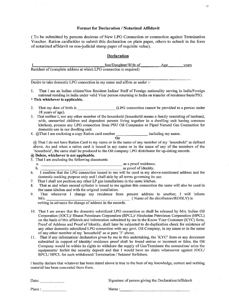 NC Affidavit For New Gas Connection | PDF
