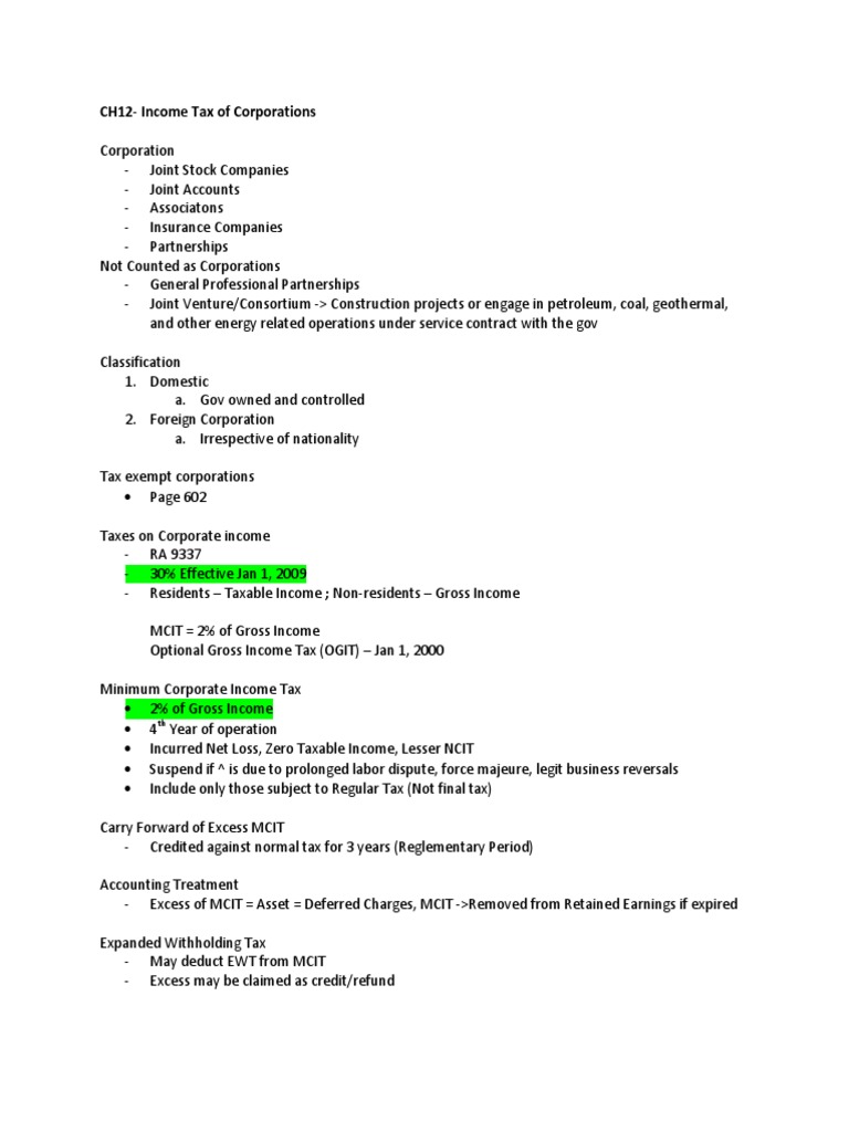 Corporate Income Tax Overview | PDF | Gross Income | Income Tax