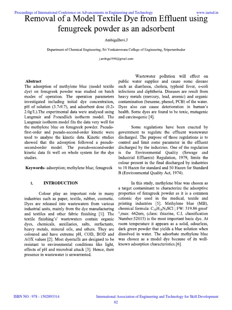 Removal of A Model Textile Dye From Effluent Using Fenugreek Powder As ...