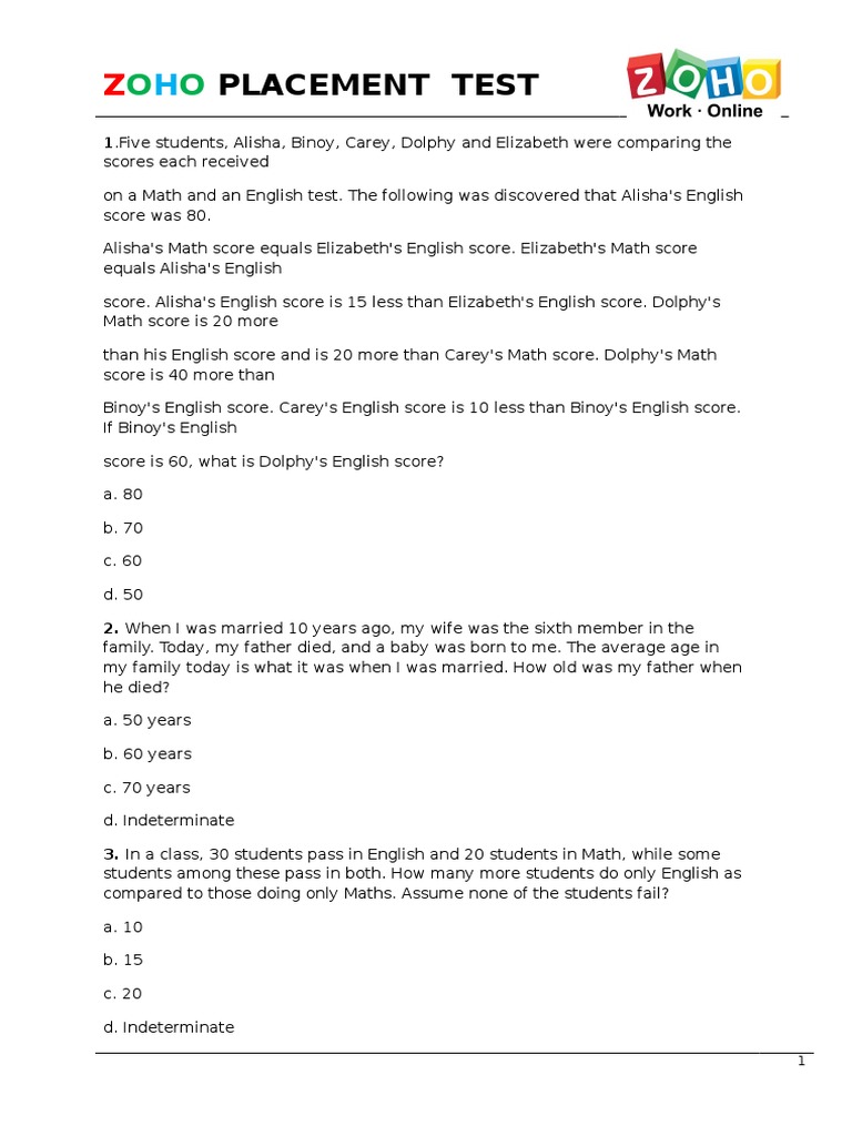 Zoho Test PDF Matrix Mathematics Teaching Mathematics