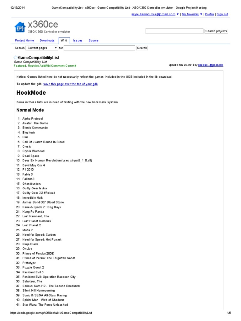 X360ce Game Compatibility List XBOX 360